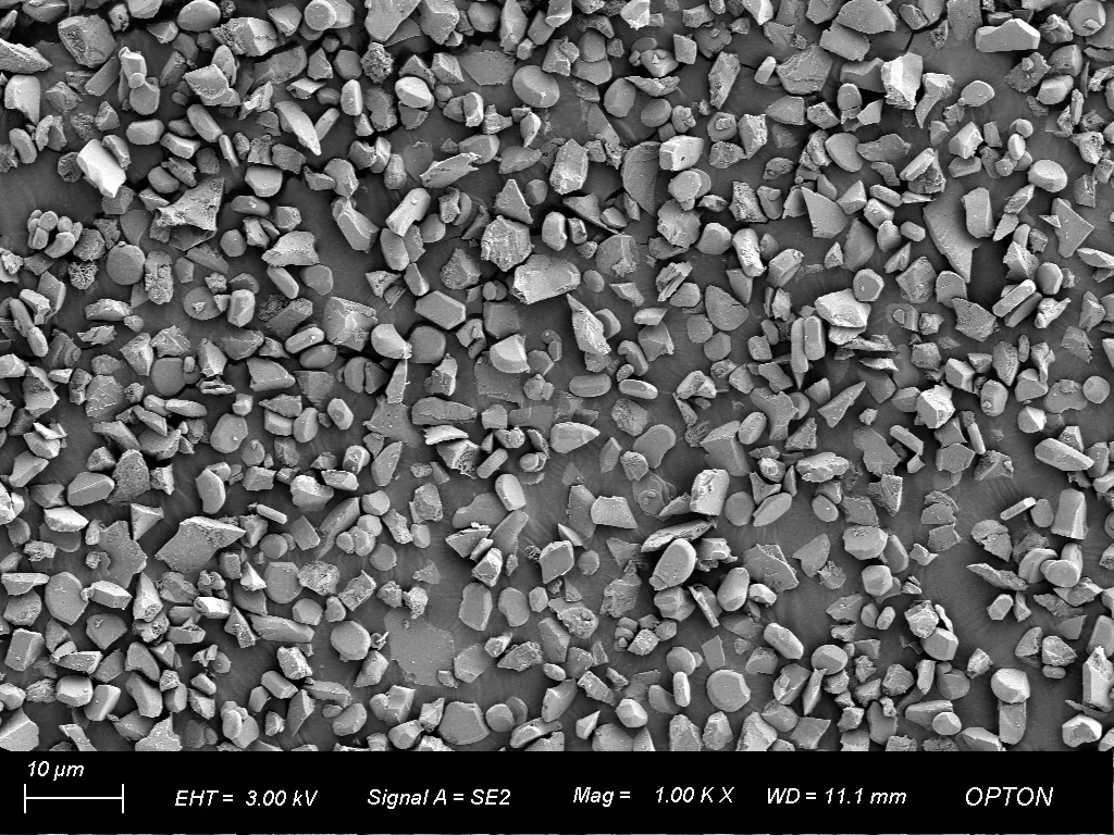 Microscope image of hexagonal platelet alumina crystals